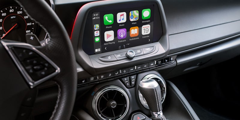 Apple CarPlay interface displayed on the dashboard of a 2024 Chevrolet Camaro.